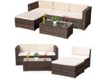 Gruppo Di Sedute Lounge In Polyrattan Divano Angolare 5 Pezzi Con Pouf E Tavolino, Marrone