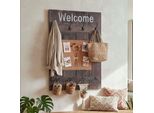 Appendiabiti Da Parete HWC-C89 Con Bacheca, Pannello Appendiabiti, Look Shabby Vintage, 8 Ganci 91X60Cm ~ Marrone, Shabby