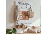 Appendiabiti Da Parete HWC-C89 Con Bacheca, Pannello Appendiabiti, Look Shabby Vintage, 8 Ganci 91X60Cm ~ Bianco, Shabby