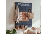 Appendiabiti Da Parete HWC-C89 Con Bacheca, Pannello Appendiabiti, Look Shabby Vintage, 8 Ganci 91X60Cm ~ Grigio Scuro, Shabby