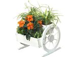 Fioriera In Legno Con Ruote Di Carro Decorazione Giardino Bianco Rustico