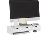 Sobuy Organizzatore Da Scrivania Con Supporto Per Monitor E 3 Cassetti - 51X25X12Cm, Bianco