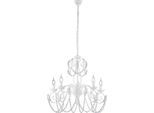 Damasco - Lampadario In Ferro Laccato Bianco Con Decoraz. Effetto Shabby Chic E Strass In Cristallo 5 Luci 125 - Ø63 - BL77-5-BCO