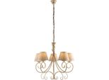Vienna Lampadario In Ferro Laccato Avorio Con Decoraz. Oro Antico E Paralumi D. 13 In Pvc Effetto Tessuto Juta 5 Luci 118 Ø60