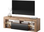Selsey Bianko - Mobile Tv/Soggiorno - 140 Cm - Rovere Lancaster/Nero Lucido - Con Illuminazione Led - Moderno