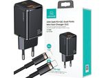 Usams ŁAd. Rete. 1Xusb-C+1Xusb T43 33Wpd3.0 +Qc3.0 + Cavo U63 Usb-C A Lightning Nero/Nero Usktz01