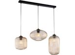Glamour Binario In Ferro Laccato Nero Con Cavi Elettrici Regolabili E Diffusori In Vetro Soffiato Ambra Con Dec. Rigatura In Rilievo 3 Luci