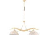 Bilbao - Lampadario In Ferro Laccato Avorio Con Decoraz. Effetto Decapè E Diffusori In Vetro D. 30 Bianchi E Ambra 2 Luci L. 89 X 30