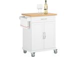 Sobuy Carrello Da Cucina Carrello Da Cucina Carrello Da Portata Con Piano In Bambù Armadio Da Cucina Isola Di Cottura - Legno, Bianco - Circa 66 X 91 Cm X 46 Cm