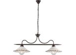 Osteria Lampadario In Ferro Laccato Nero E Dec. Effetto Ruggine Con Diffusori In Ceramica D. 30 Bianco E Marrone 2 Luci L. 83 X 30