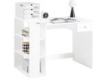 Sobuy Scrivania Scrivania Per Computer - Tre Ripiani - Cassetto - Bianco