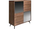 Credenza Angel Cerdá In Vetro Nero Con Effetto Specchio, Noce E Acciaio Nero 3059