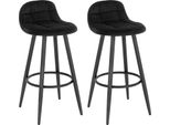Set Di 2 Sgabelli Da Bar - Sedie Alte Da Cucina - Velluto, Schienale E Poggiapiedi, Altezza Seduta 70 Cm, Seduta 39X31 Cm, Portata 120 Kg - Nero