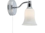 Belvue Applique Da Bagno Rustica A 1 Luce Cromo IP44 Con Interruttore A Strappo Diffusore In Vetro Bianco