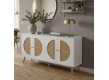 Credenza HWC-P49, Armadio Cassettiera Con Ante, Credenza, Vani Portaoggetti, Polyrattan Mdf Melaminico 80X160X40 Cm ~ Bianco