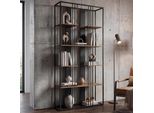 Scaffale HWC-P12, Libreria Alta, Metallo Industriale Melaminico Mvg 180X80X31 Cm ~ Nero, Marrone