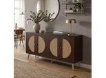 Credenza HWC-P49, Armadio Cassettiera Con Ante, Credenza, Vani Portaoggetti, Polyrattan Mdf Melaminico 80X160X40 Cm ~ Effetto Noce