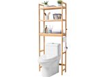 Succebuy Scaffale Portaoggetti A 3 Livelli Sopra Il Wc, Organizzatore Regolabile Per Il Bagno In Bambù Con 3 Ganci, Salvaspazio Indipendente Per La Biancheria, Adatto Alla Maggior Parte Dei Wc, Facile Da Montare