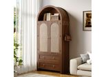 Armadio Merax In Stile Arco Intrecciato, Credenza Con Doppio Cassetto E Ante In Rattan, Armadio Vintage Con Ganci, Noce