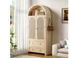 Armadio Merax In Stile Arco Intrecciato, Credenza Con Doppio Cassetto E Ante In Rattan, Armadio Vintage Con Ganci, Naturale