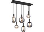 Lampada A Sospensione Nera Con Strisce Di Vetro Fumé E Paralumi Per Soggiorno E Sala Da Pranzo 6Xe27 10W Diva Trio