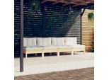 The Living Store Divano Da Giardino A 4 Posti Con Cuscini Crema In Legno Di Pino Massiccio