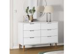 The Living Store Cassettiera Molde Bianca 113X40X80 Cm Legno Massello Di Pino
