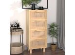 The Living Store Credenza Marrone 40X30X90 Cm In Pino Massiccio E Rattan Naturale
