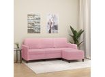 Divano A 3 Posti Con Poggiapiedi In Velluto Rosa 180 Cm - Divani Classic 3201177