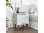 The Living Store Comodino Molde Bianco 40X35X48 Cm In Legno Di Pino Massiccio