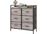 Fortuna Lai Comò Con 6 Cassetti In Tessuto Armadio Contenitore Comò Con Effetto Legno, Maniglie, Struttura In Acciaio, Design Industriale Credenza Per Soggiorno Grigio