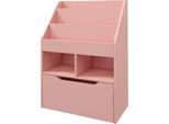 Fortuna Lai Libreria Per Bambini Libreria Per Bambini Con Cassetto, 3 Ripiani E 2 Scomparti Aperti, Scaffale Portaoggetti Per Cameretta, Sala Giochi, Rosa, 60 X 29,9 X 90 Cm