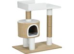 Fortuna Lai Tiragraffi 79 Cm Piccolo Tiragraffi Con Cuccia E Superficie Di Appoggio Per Gatti Fino A 8 Kg In Juta Marrone/Bianco
