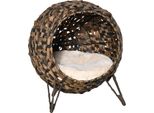 Fortuna Lai Casa Per Gatti In Rattan Con Cuscino Cuccia Per Gatti Con Piedini Rialzati Marrone Ø52 X 58 Cm