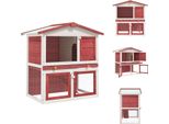 Vidaxl Conigliera 3 Porte In Legno Rosso - Habitat E Recinti Per Piccoli Animali
