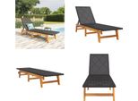 Vidaxl Lettino Prendisole Nero E Marrone Polyrattan E Legno Massello Di Acacia - Lettino Prendisole - Lettini Prendisole - Lettino - Lettino Da Esterno