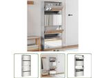 The Living Store Scarpiera Con Specchio 4 Scomparti Grigio Cemento 63X17X134 Cm