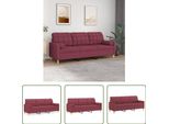 The Living Store Divano A 3 Posti Con Cuscini Decorativi In Tessuto Rosso Vino 180 Cm