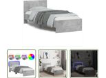 The Living Store Struttura Letto Con Testiera E Luci Led Grigio Cemento 90X200 Cm