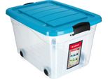 Contenitore In Plastica Kadax Con Ruote, Contenitore Per Organizzazione, Contenitore Con Coperchio Blu, 40L