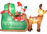 Outsunny Decorazione Natalizia Gonfiabile, 2,1 M Babbo Natale Con Slitta E Renne, Illuminazione A Led, Luci Natalizie Autogonfianti Per Interni Ed Esterni