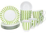 Split Verde 18 Pezzi Set Per La Colazione Piatti Ciotole Tazze A Righe