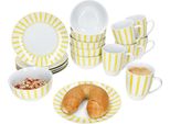 Set Colazione Split Giallo 18 Pezzi Piatti Ciotole Tazze A Righe