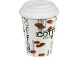 KöNitz Coffee Collage To Go Becher Mit Deckel, Kaffeebecher, Cup To-Go, Porzellan, 380Ml, 1151620873