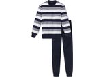 Schiesser Pigiama Uomo 2 Pezzi - Lungo, Scollo A V, Cotone, Righe Blu S