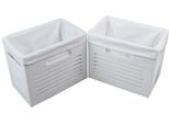 2 Cestini Portaoggetti Cestini Portaoggetti Cestino Per Scaffali In Legno Mdf Bianco Con Coperchio Maniglie 27X17 H.22