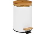 Cestino A Pedale Andrea House Bianco Metallo Opaco Bambù 3 L (Ø 17 X 26 Cm)