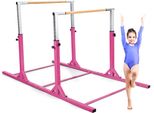Parallele Da Ginnastica Costway, Parallele Da Ginnastica Regolabili In Altezza E Larghezza, Barra Orizzontale Con Portata Fino A 100 Kg, Barre Di Allenamento Per Bambini Dai 6 Ai 12 Anni Pink