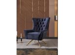 Poltrona Chesterfield Wing Chair Tessuto Blu Soggiorno Poliestere Monoposto