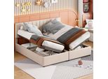 Letto Imbottito Flieks 180X200Cm Con Rete A Doghe, Letto A Molle Con Contenitore, Letto Idraulico Per Giovani Letto Per Bambini Letto Matrimoniale, Biancheria, Beige